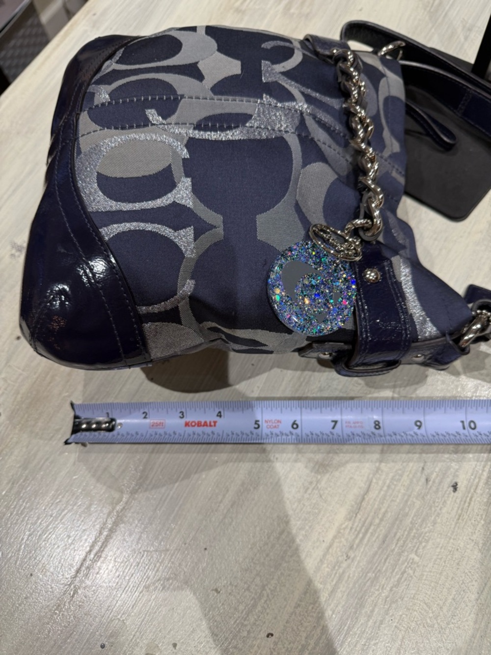 Coach Navy and Silver Signature Chain Shoulder Bag - Picture 10 of 12